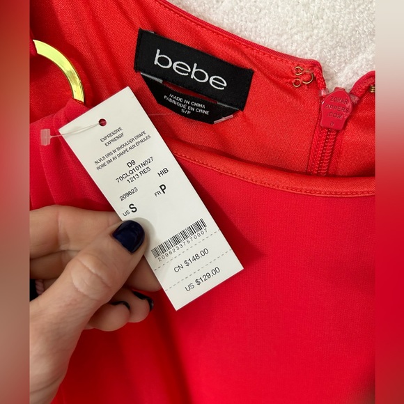 Bebe Sleeveless Shoulder Drape Dress Size S NWT - New Women | Color: RED - Picture 5 of 7